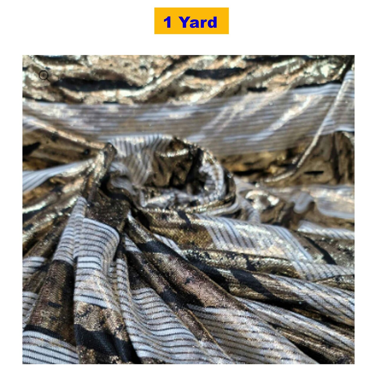 Gold Sparkly Metallic Black Striped Four Way Stretch Ivory Spandex Fabric